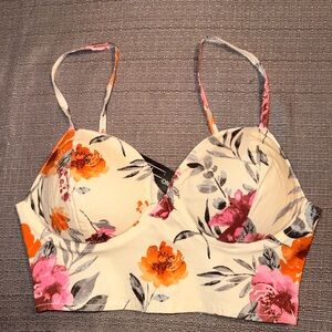 like an angel Cream Floral Bustier Top with Pink & Orange Accents